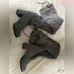 Thigh high light grey heeled boots🤎 size 6 1/2W